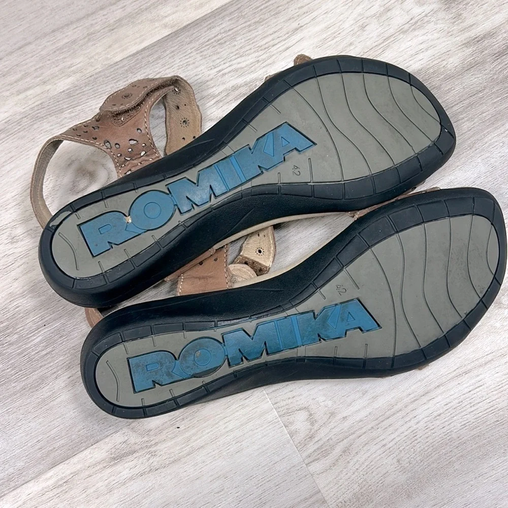 Romika Tahiti 03 Brown Leather Flower Cut Out Strap Sandals Womens Size 42 US 11